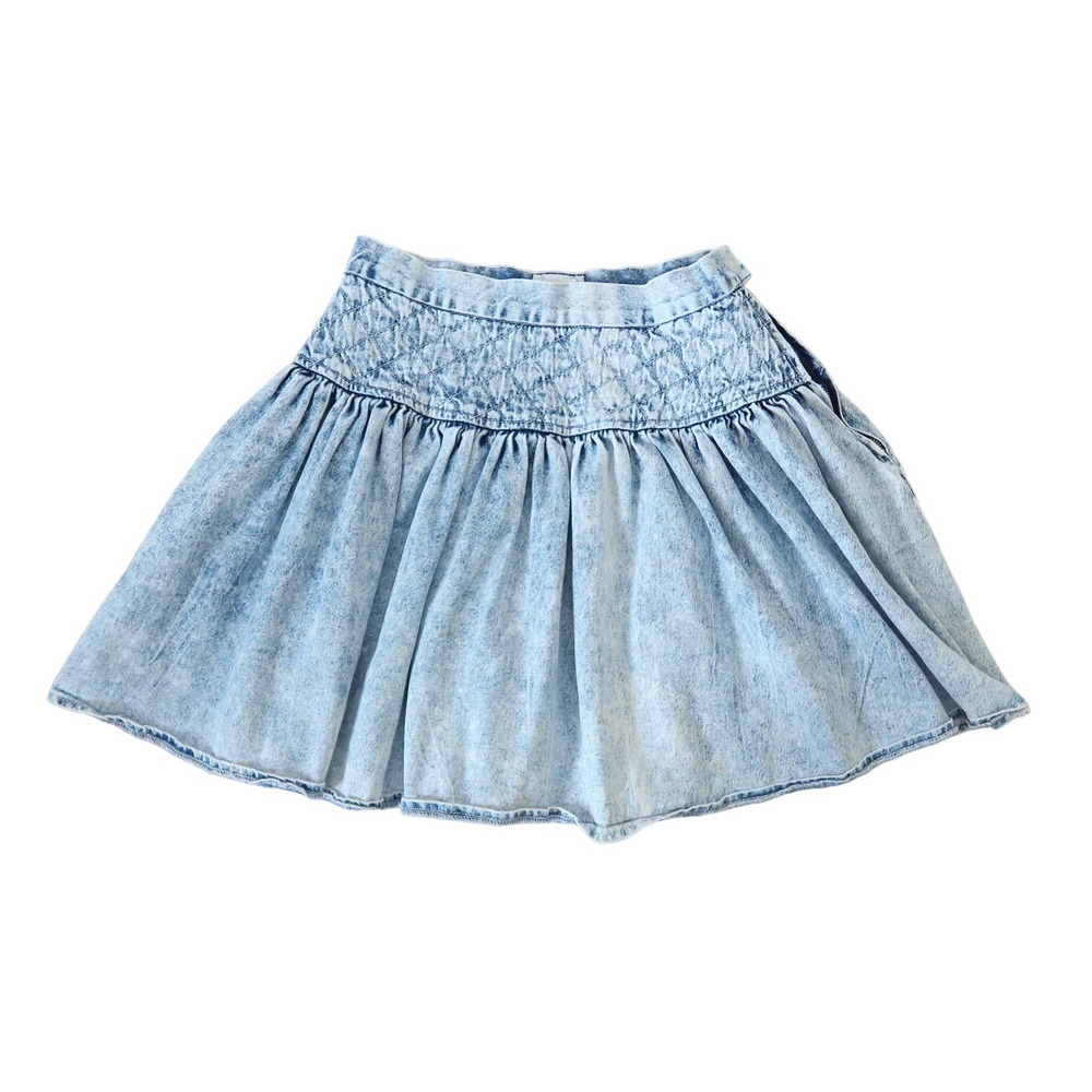 Vintage 80s Taboo light acid wash quilted denim mini skater skirt 24"